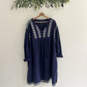June + Vie Women’s Navy Plus Size Embroidered Boardwalk Dress Size 2X V22